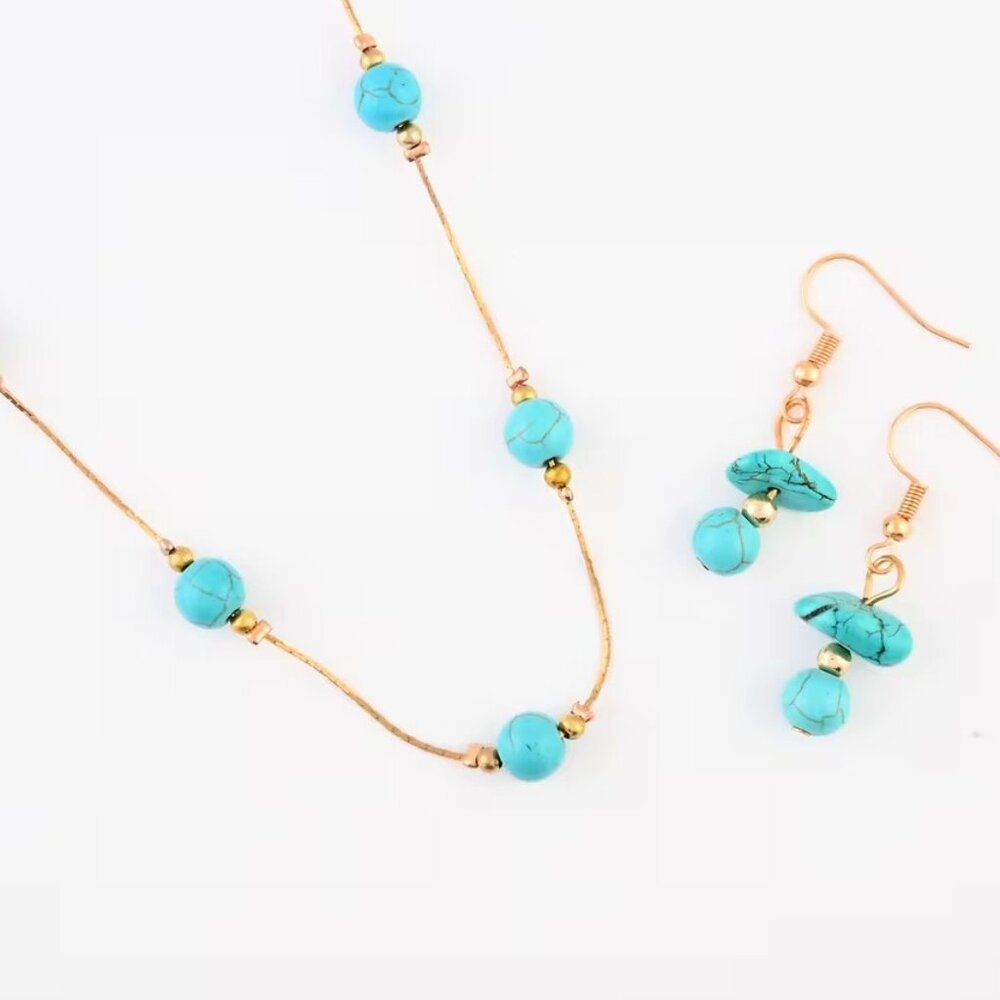 Howlite 21.60 ctw Necklace and Earrings 20 Inches